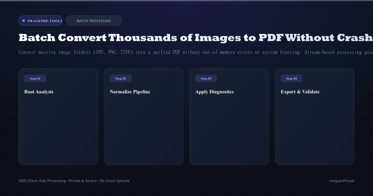 How to Batch Convert Thousands of Images to PDF Without Crashing (Fast Guide) - Infographic Guide | ImagePDF.Tools