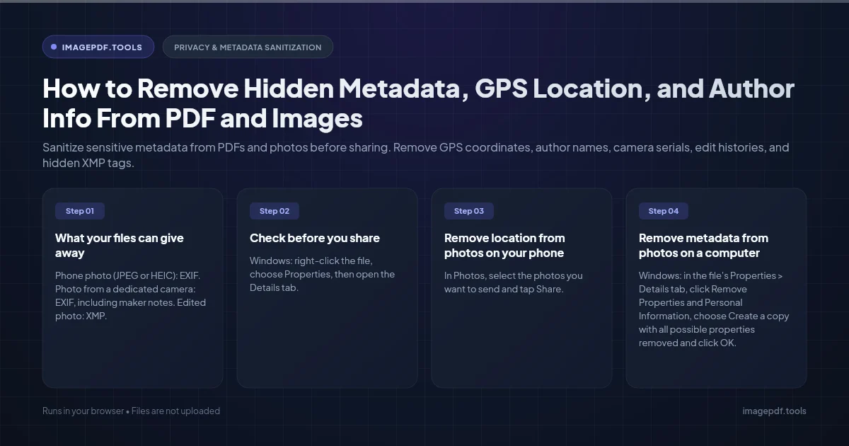 How to Remove Hidden Metadata, GPS Location, and Author Info From PDF and Images | ImagePDF.Tools