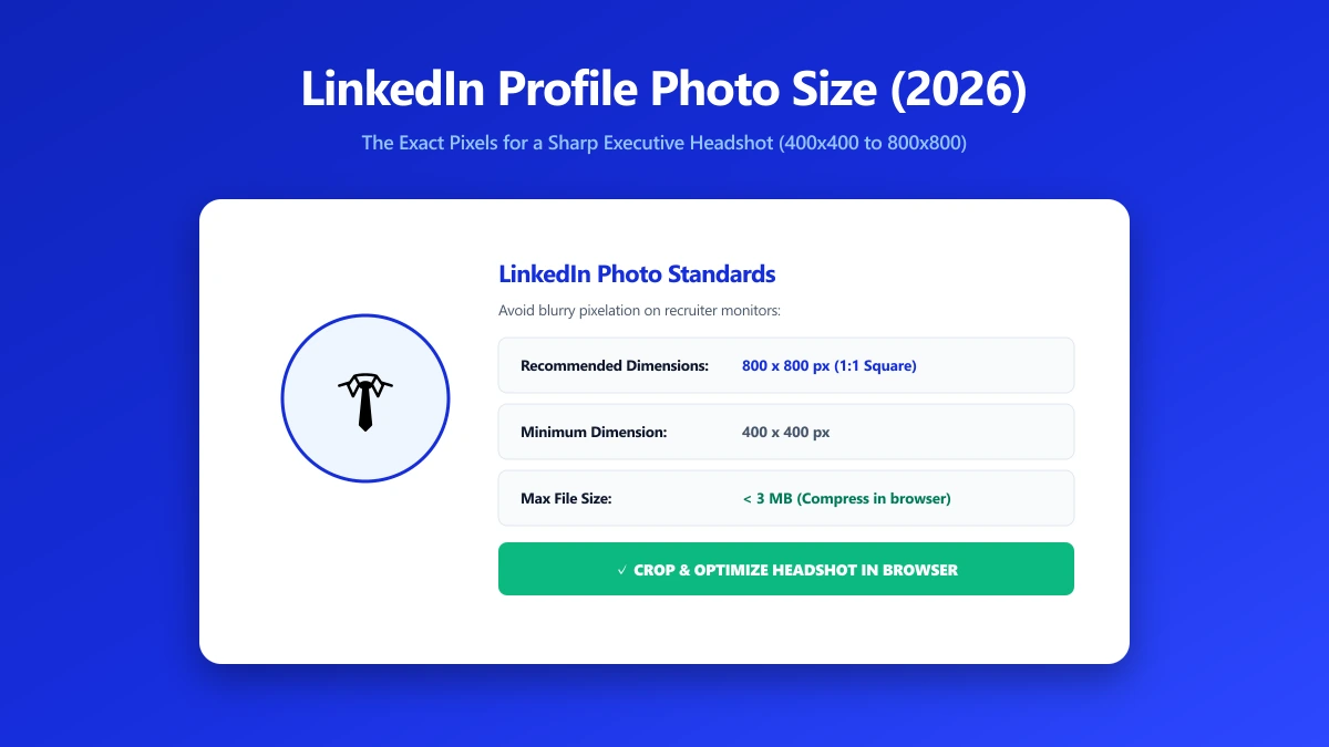 LinkedIn Profile Photo Size in 2026: The Exact Pixels for a Sharp Headshot | ImagePDF.Tools