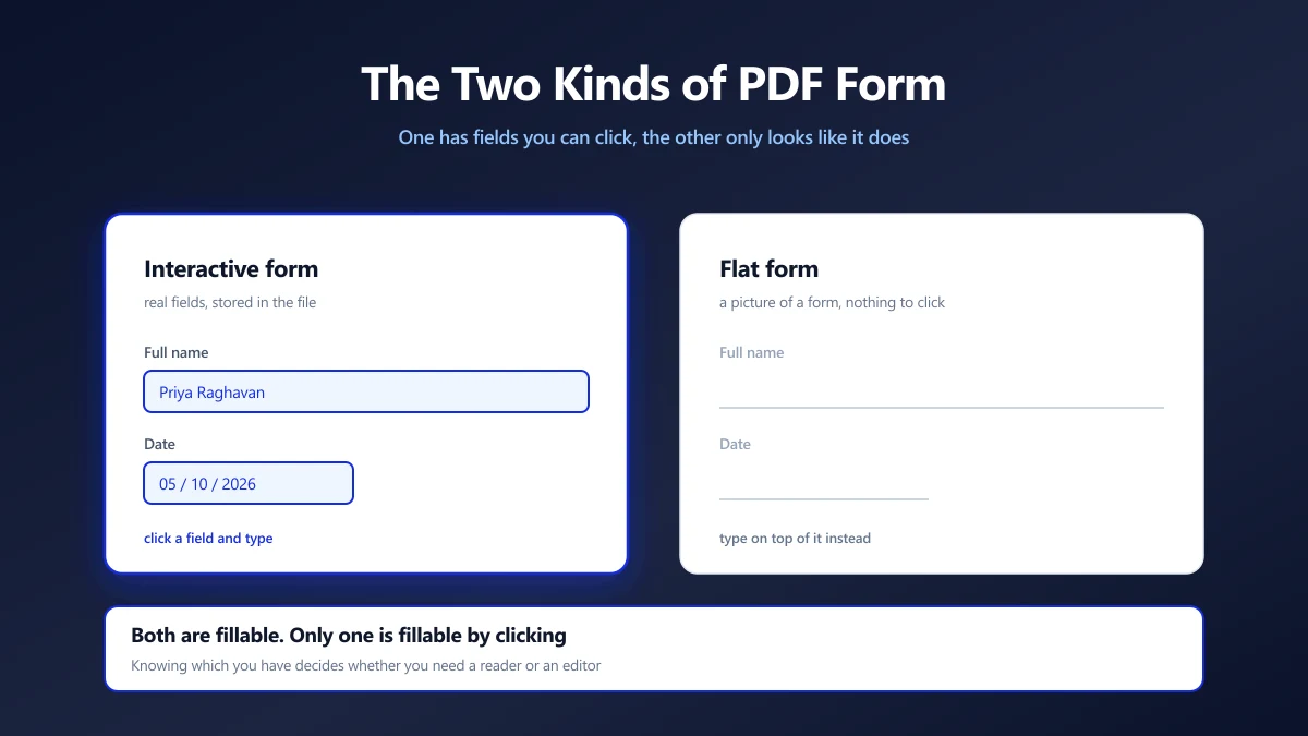 An interactive PDF form with clickable fields beside a flat form that is only a picture of one | ImagePDF.Tools | ImagePDF.Tools