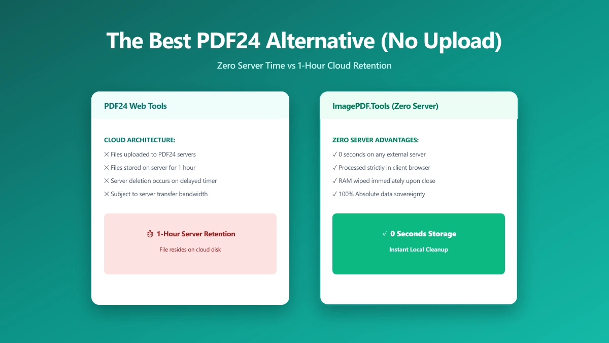 The Best PDF24 Alternative If You Want Zero Server Time, Not Just One Hour (2026) | ImagePDF.Tools