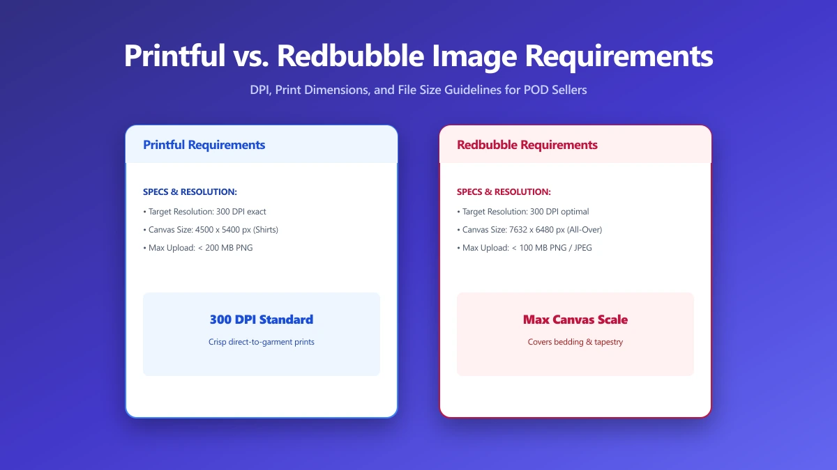 Printful vs. Redbubble Image Requirements: DPI, Resolution, and File Size Compared | ImagePDF.Tools