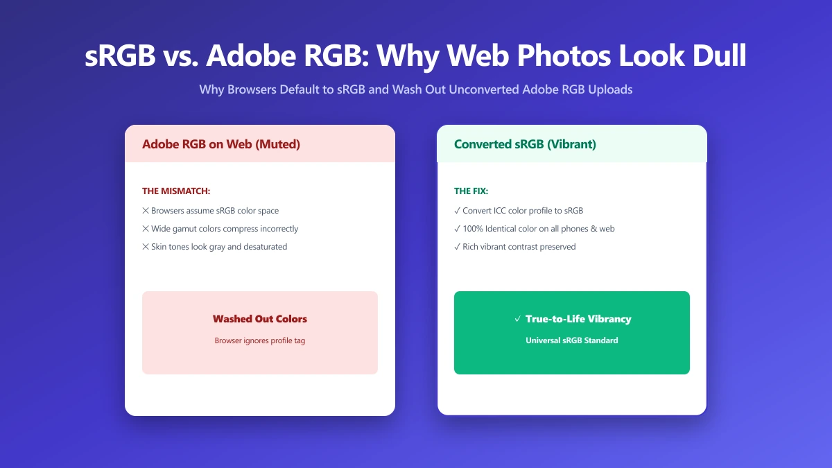 sRGB vs Adobe RGB: Why Your Photos Look Dull the Moment You Upload Them | ImagePDF.Tools