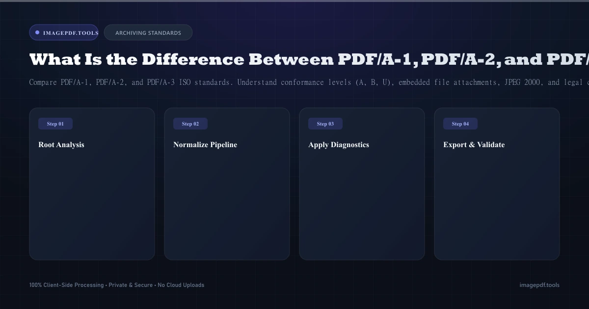 What Is the Difference Between PDF/A-1, PDF/A-2, and PDF/A-3 Archiving? (Standards Guide) - Infographic Guide | ImagePDF.Tools