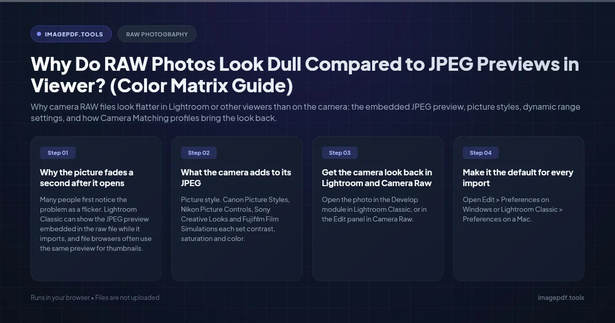 Why Do RAW Photos Look Dull Compared to JPEG Previews in Viewer? (Color Matrix Guide) | ImagePDF.Tools